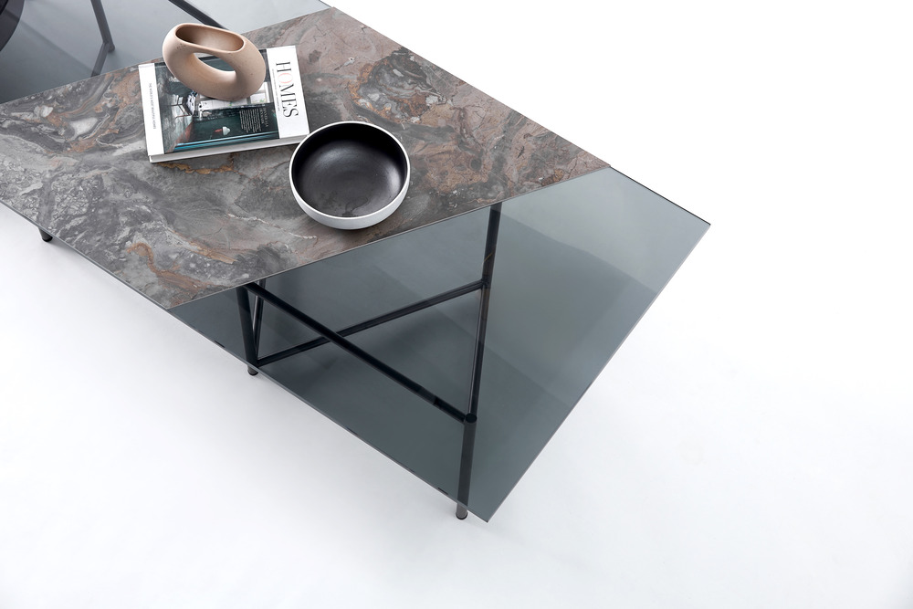 Glass ceramic steel coffee table