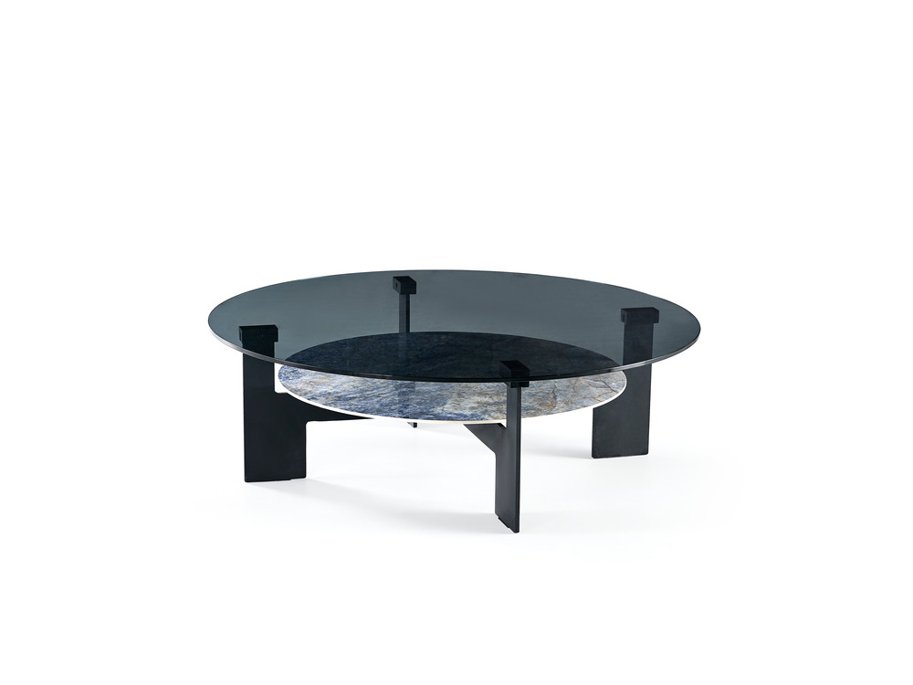 Two tier glass coffee table