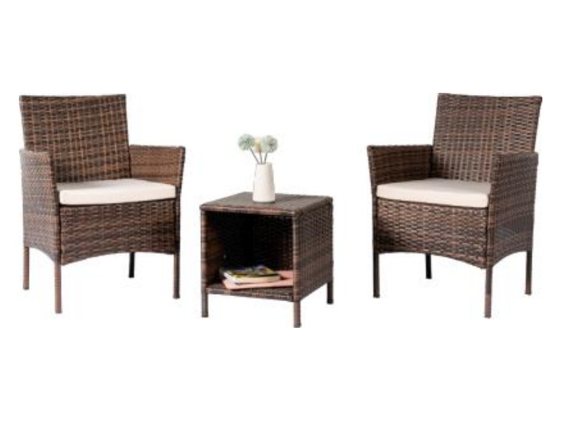 طقم أريكة ترفيهي من الروطان البني مكون من ثلاث قطع