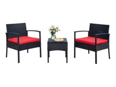 Conjunto de sofás de ocio de tres piezas de ratán negro y rojo