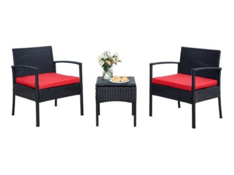 Black And Red Rattan Three-piece Leisure Sofa Set