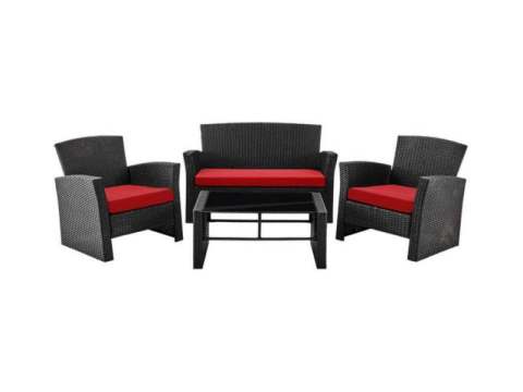 Black And Red Rattan Four-piece Leisure Sofa Set