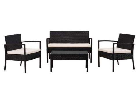 Black Rattan Sofa Chair Set