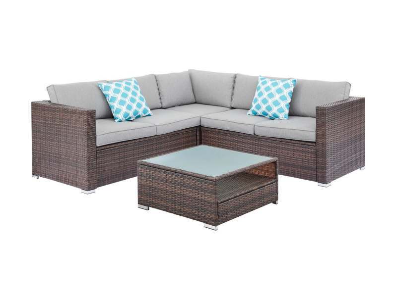 طقم أريكة زاوية من الروطان مكون من أربع قطع