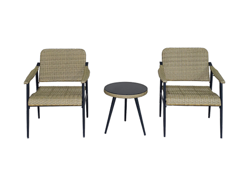 Bruine rotan balkonfauteuil, driedelige set