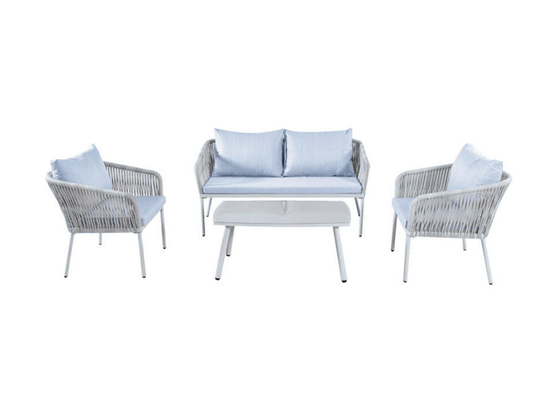 Weißes Rattan-Freizeitmöbel-Set, 4-teilig