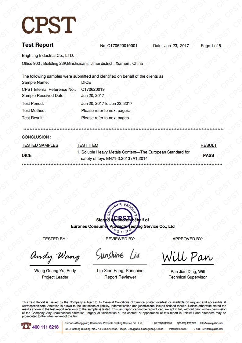 EN-71 Acrylic dice EN-71 Acrylic dice