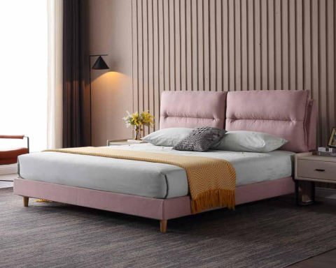 Letto queen size moderno imbottito in tessuto