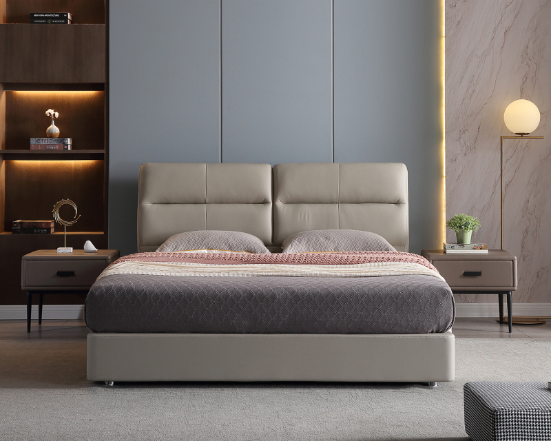 Letto queen size moderno imbottito in pelle