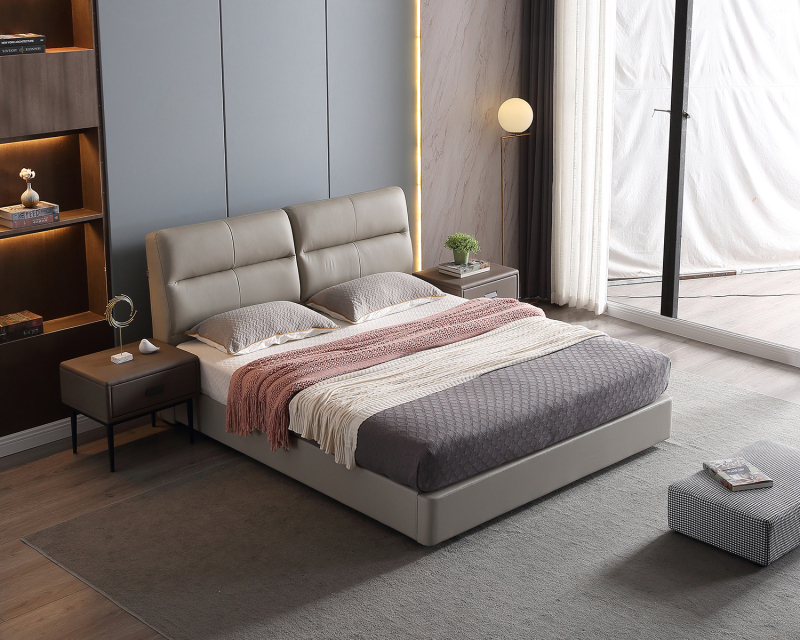 Letto queen size moderno imbottito in pelle