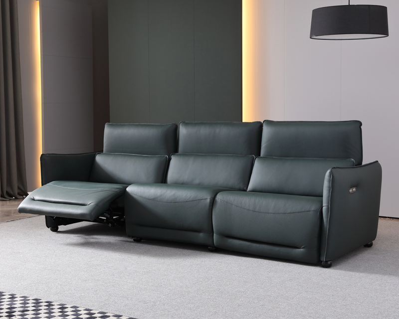 Contemporary 3 Seater Leather Electric Recliner Sofa