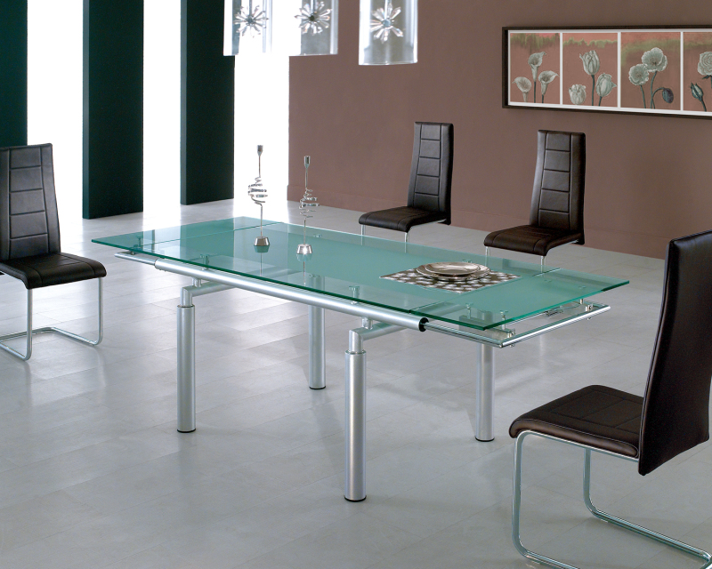 Conjunto de mesa de jantar extensível de vidro retangular