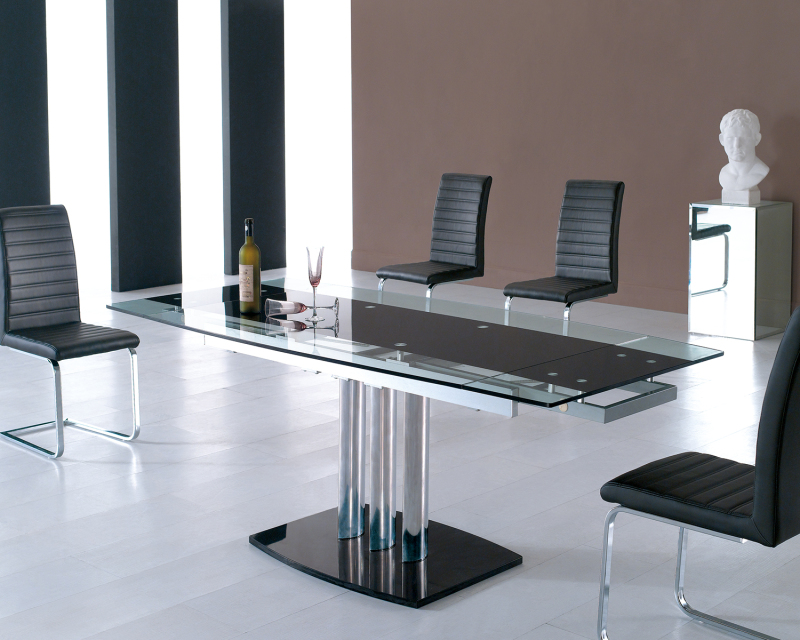 Mesa extensível de vidro moderna para sala de jantar