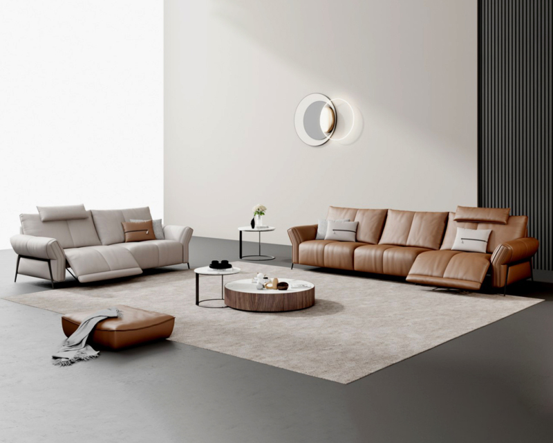 Elektrisches Sofa mit verstellbarer Rückenlehne aus Leder