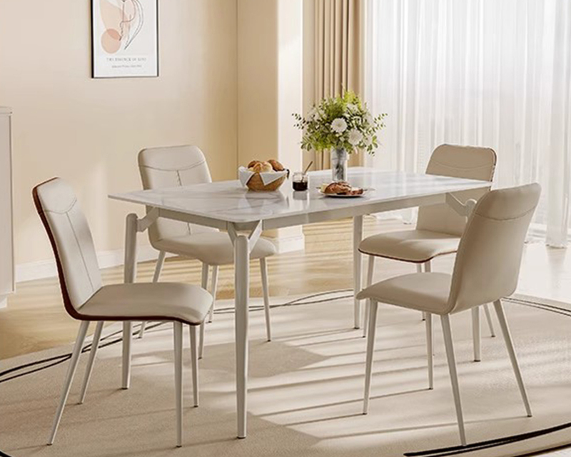 Rectangular Faux Marble Dining Table With Steel Base