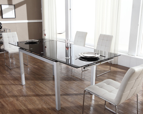 طاولة طعام حديثة مستطيلة قابلة للتمديد من الحجر الملبد