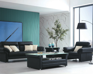 Sofá secional luxuoso de couro preto