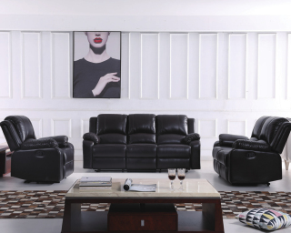 Modern Black Electric Reclining Sofa Set for Living Room