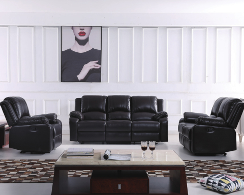 Modern Black Electric Reclining Sofa Set for Living Room