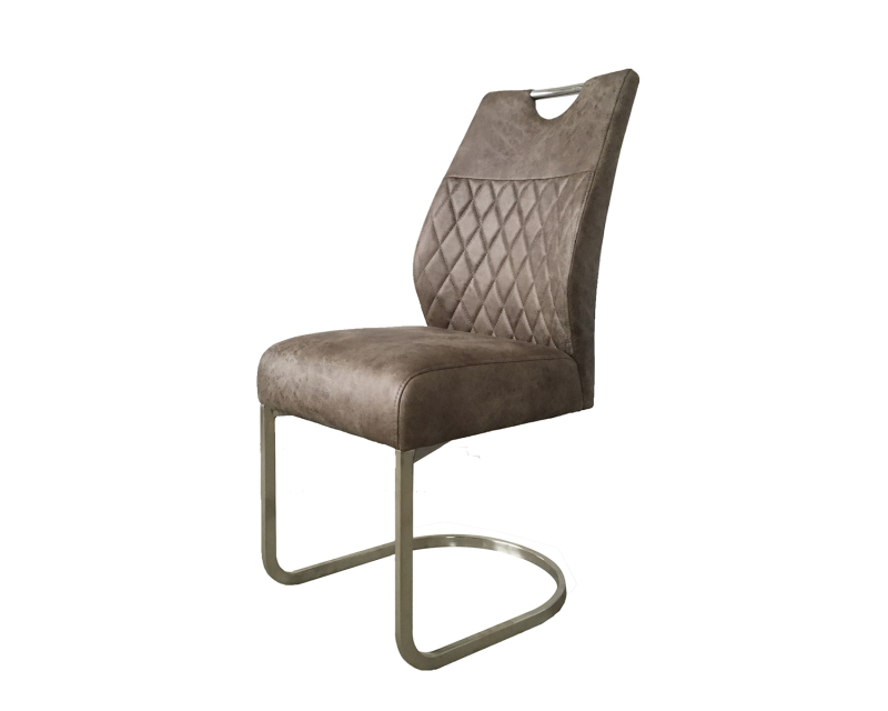 Brown Thick-Cushioned Cantilever Dining Chair