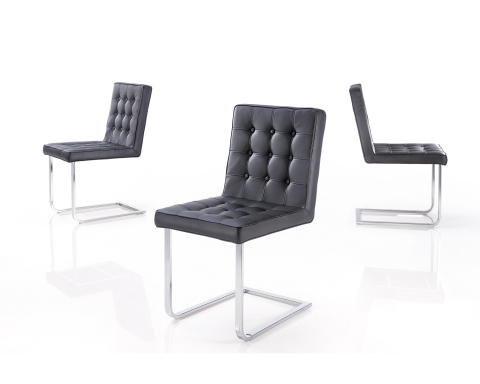 كراسي طعام مبطنة بمقعد جلدي أسود مع زر معنقدة