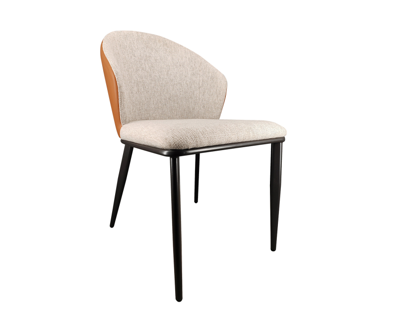 Silla de comedor de lino de lujo ligera con patas de metal negro