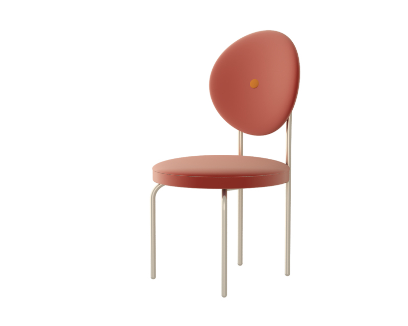 Silla de comedor de color rojo anaranjado con cojín suave y patas chapadas en cobre