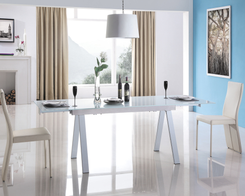 طاولة طعام مستطيلة من الرخام الصناعي قابلة للتمديد