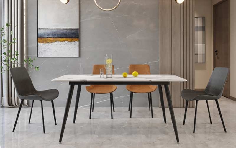 Black Light Luxury Rock Slab Simple Rectangular Modern Dining Table