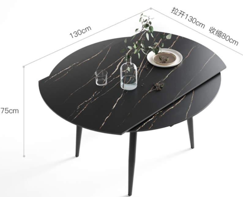 Table minimaliste avec supports en métal et plateau en céramique