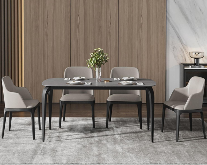 Sleek Modern Table with Metal Legs and High-Quality Rock Panel Dining Table