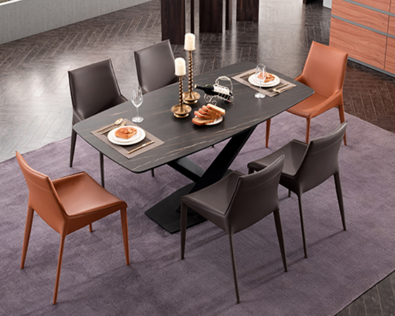 Cross Metal Table Legs with Ceramic Board Tabletop Dining Table