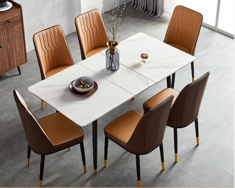 Iron Legs and Ceramic Board Table top Chic Extendable Rectangular Dining Table