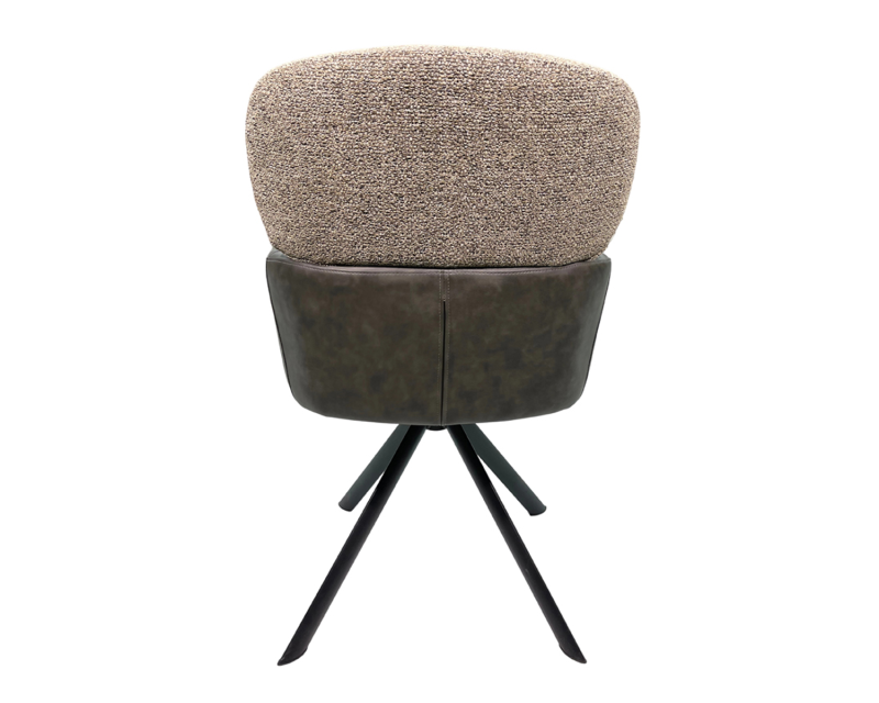 Chaise de salle à manger pivotante moderne en métal – Revêtement en cuir noir et lin gris | Siège pivotant élégant