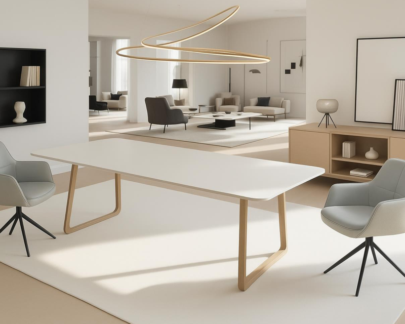 Stylish & Sturdy Rectangular Dining Table – Gold Metal Base & Premium Stone Surface