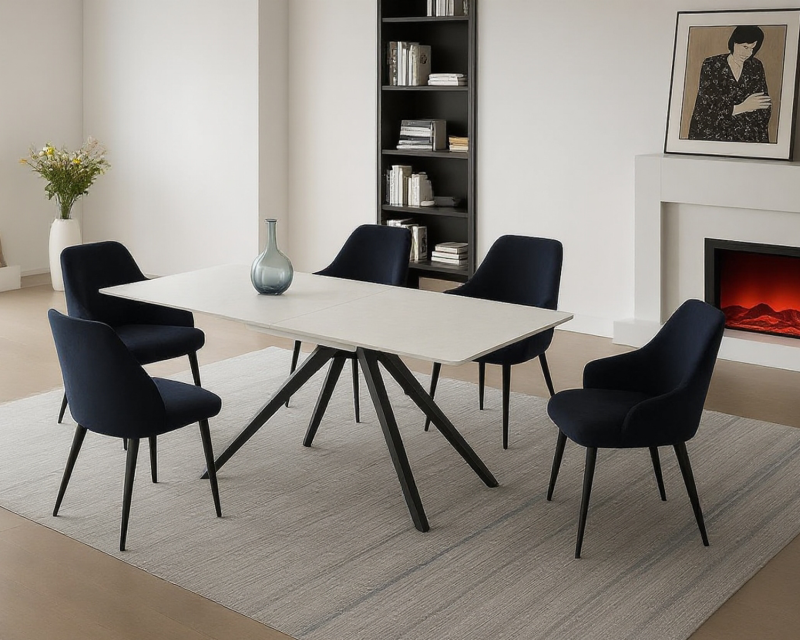 Élégante et extensible : table à manger en pierre frittée avec cadre en métal pour un style de vie moderne