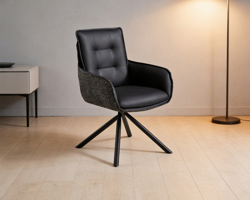 Chaise de salle à manger moderne en fer avec assise en tissu doux et dossier en cuir de qualité supérieure – Confort ergonomique pour la maison et le café