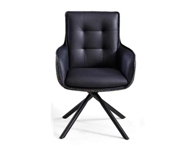 Chaise de salle à manger moderne en fer avec assise en tissu doux et dossier en cuir de qualité supérieure – Confort ergonomique pour la maison et le café