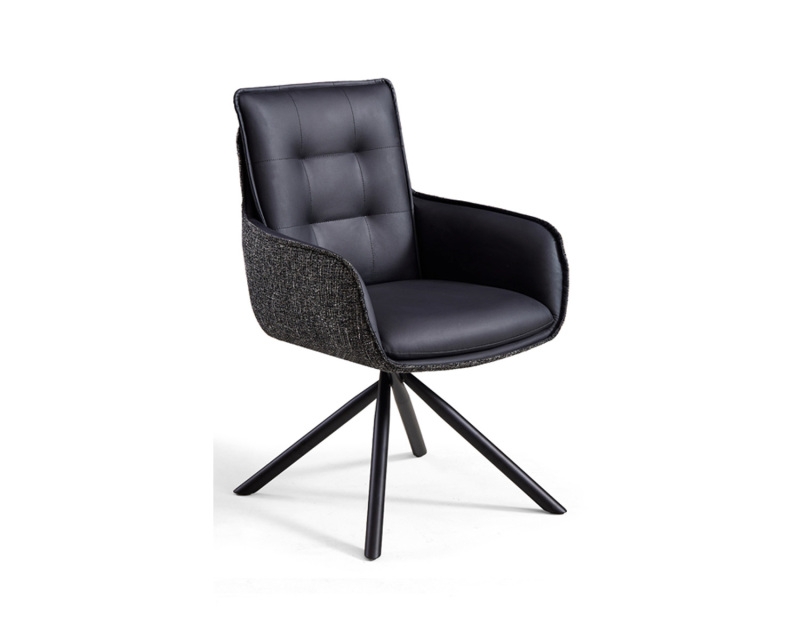 Chaise de salle à manger moderne en fer avec assise en tissu doux et dossier en cuir de qualité supérieure – Confort ergonomique pour la maison et le café