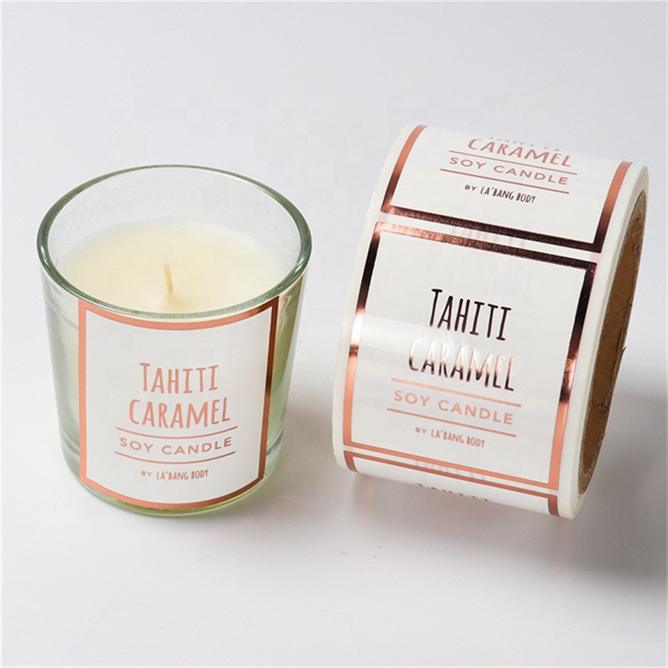 Cosmetics custom logo embossed gold foil paper stickers for candle