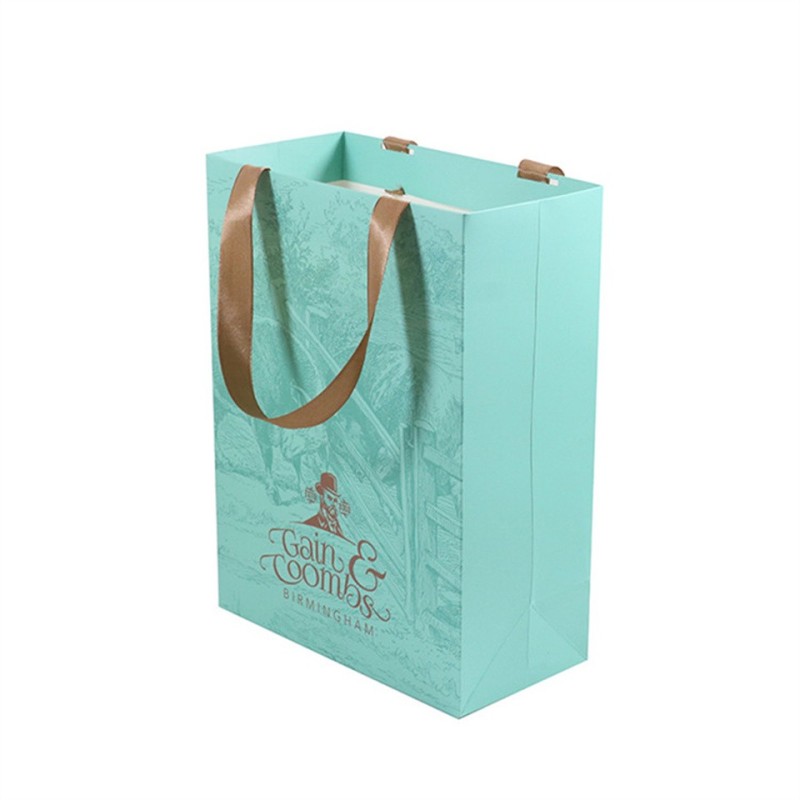 Wholesale custom logo printed retail paper shopping bag with cotton handle