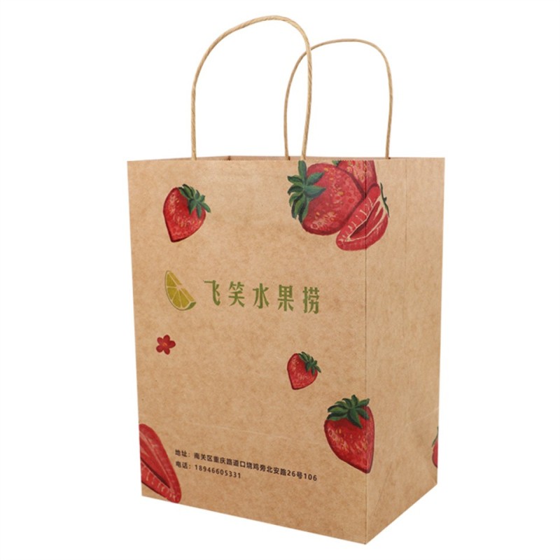 Wholesale Custom Logo Printed Grocery Packaging Brown Kraft Paper Shopping Bag with Handle