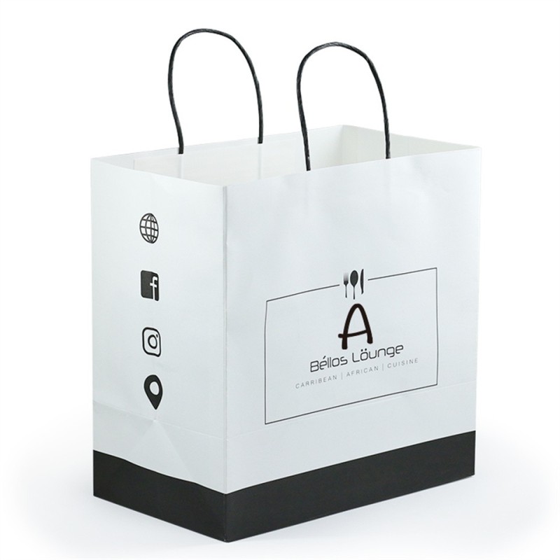 Custom Printed Takeaway Shopping White Kraft Paper Bag With Twist Handle