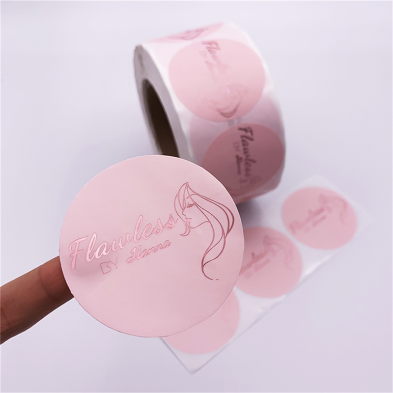 Round cheap custom pink printed gold foil logo sticker for bottle label