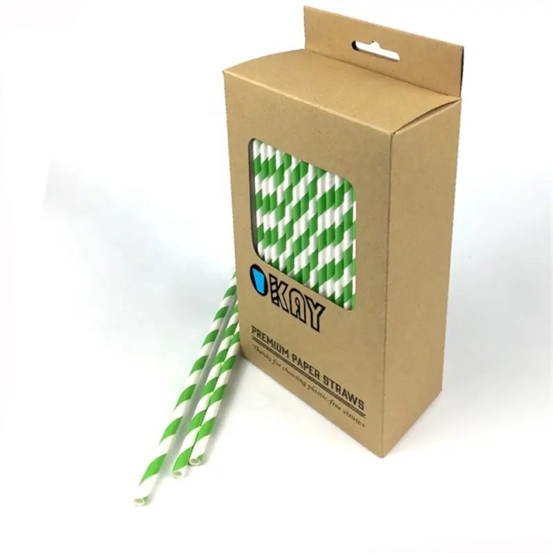 Wholesale Disposable Green Printed 4 Layers Drinking Paper Straw