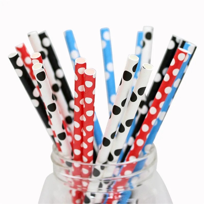 Wholesale Custom Full Color Christmas Party Supplies Biodegradable Drinking Paper Straws