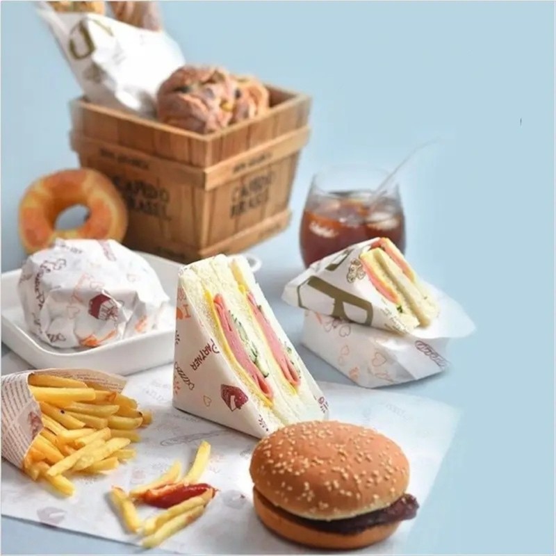 High quality food grade custom baking silicone burger snack wax wrapping greaseproof paper