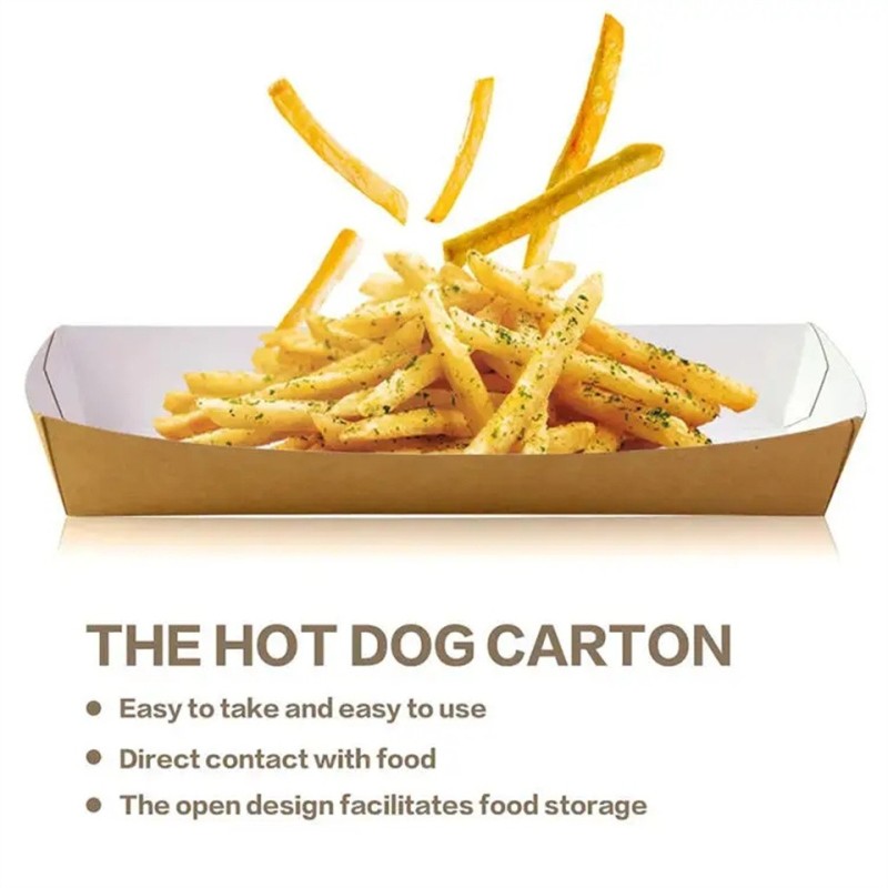Foldable Customized Printed Logo French Fries Hot Dog Disposable Boat Kraft Paper Tray