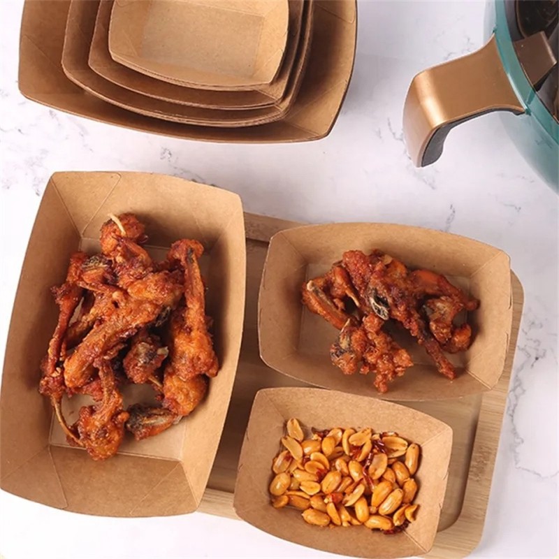 Private label disposable hot dog fried chicken boat shape food paper tray