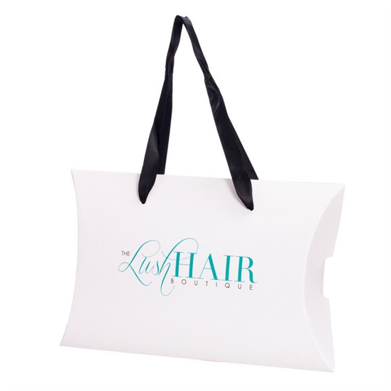 Professional custom hot foil printed recycling white human hair extension packaging pillow paper box